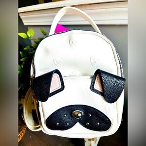 Betsey Johnson Pug Dog Mini Backpack Cream & Black | 3D Ears | NWT